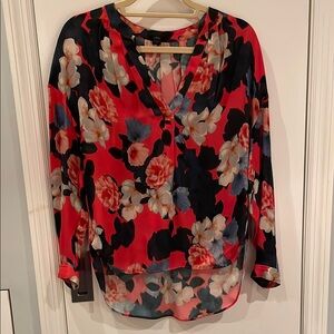 J Crew Collection Floral V-Neck Silk Blouse - 00